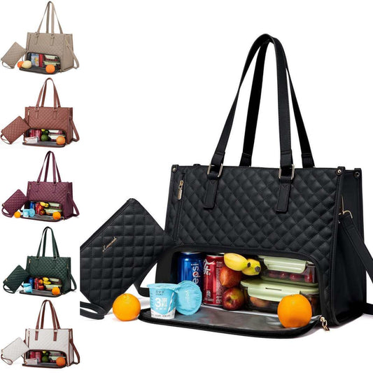 2-in-1 Lunch & Laptop Tote – Stylish Quilted Women's Bag