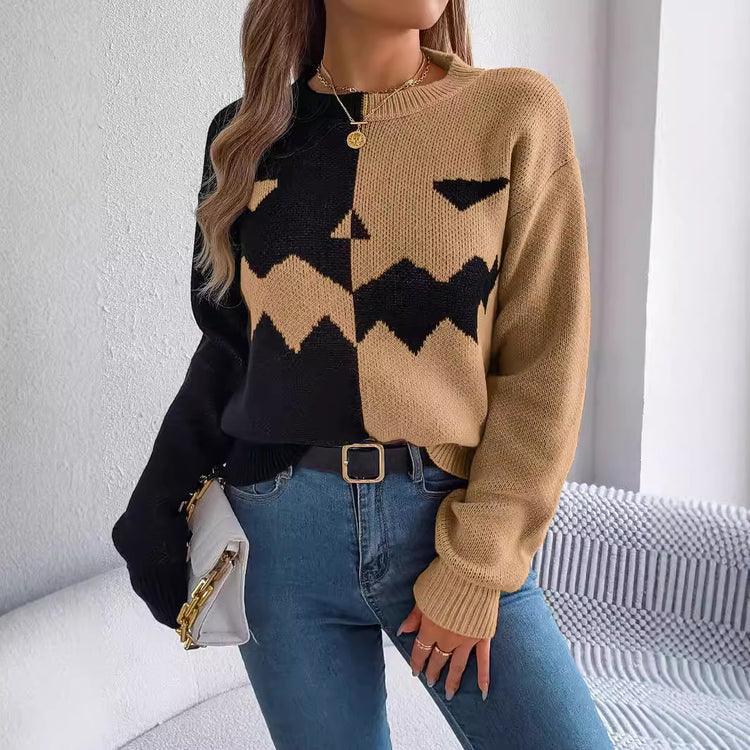 Halloween Ghost Contrast Sweater – Festive Knit Pullover