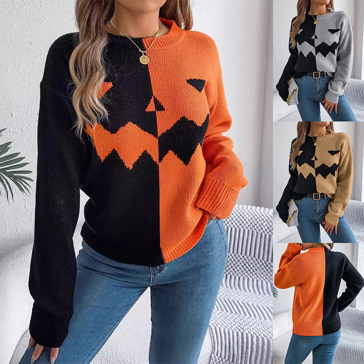 Halloween Ghost Contrast Sweater – Festive Knit Pullover