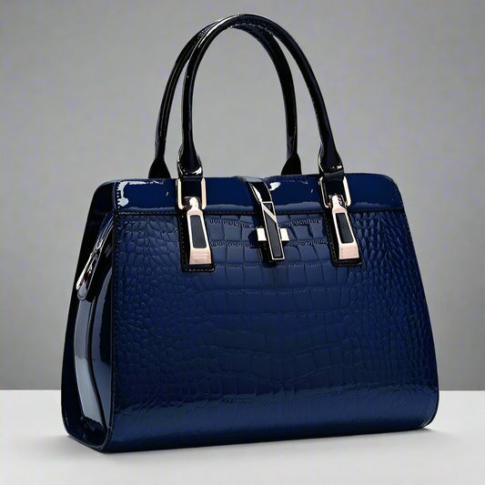 Croc-Embossed PU Tote – Structured Top-Handle Bag