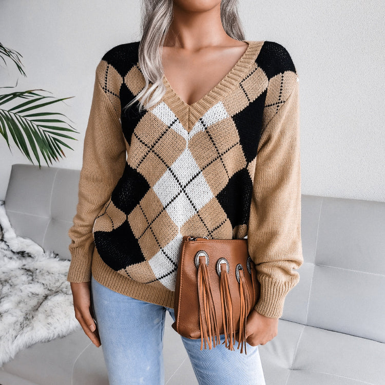 Preppy Diamond Knit Sweater – Effortless Urban Style