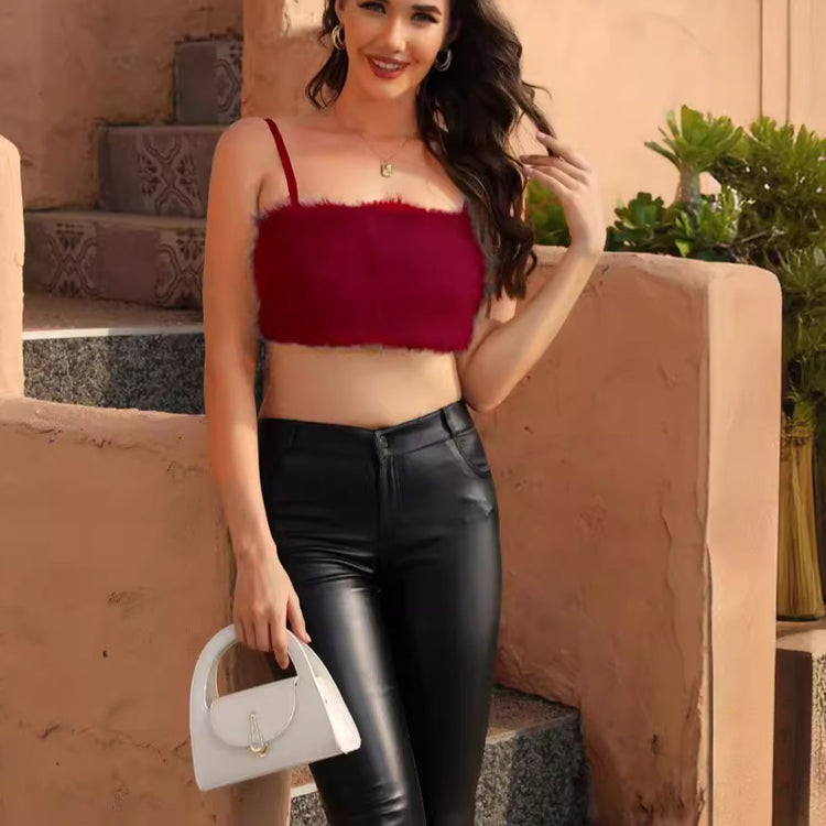 Plush Velvet Slim-Fit Tube Top – Street Fashion Chic