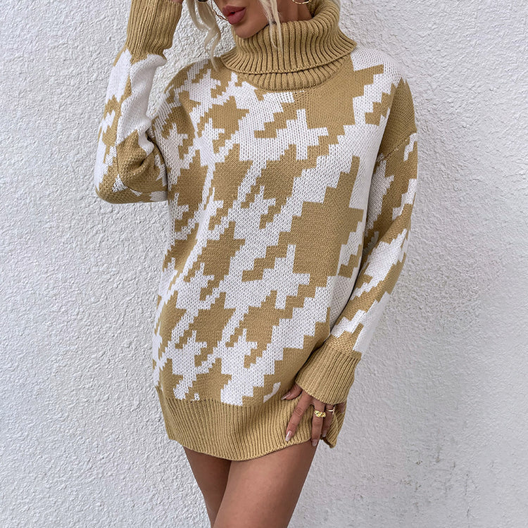 Contrast Lapel Mid-Length Sweater – Cozy Thick Knit
