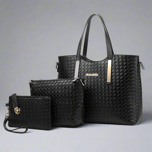 3-Piece PU Handbag Set – Tote, Crossbody & Wallet