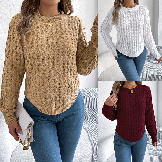 Twist Lantern Sleeve Pullover – Irregular Knit Chic