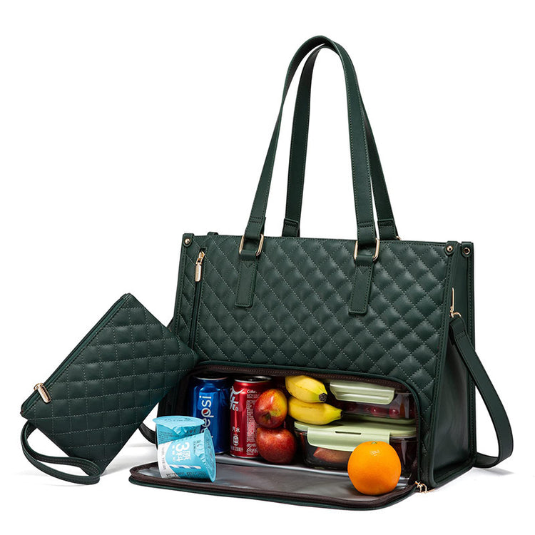2-in-1 Lunch & Laptop Tote – Stylish Quilted Women's Bag