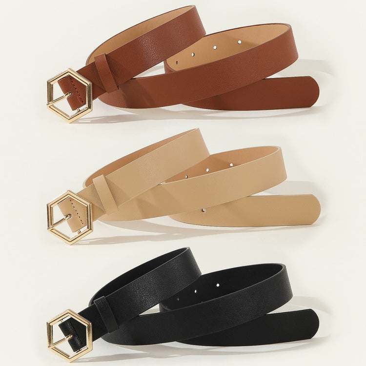 Women's Hexagonal Star Belt – PU Leather, All-Match Style