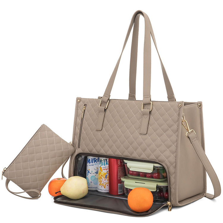 2-in-1 Lunch & Laptop Tote – Stylish Quilted Women's Bag