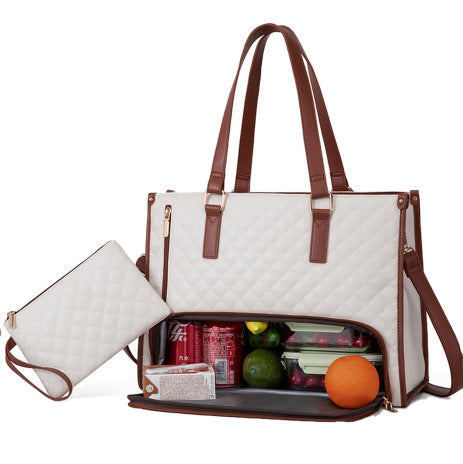 2-in-1 Lunch & Laptop Tote – Stylish Quilted Women's Bag