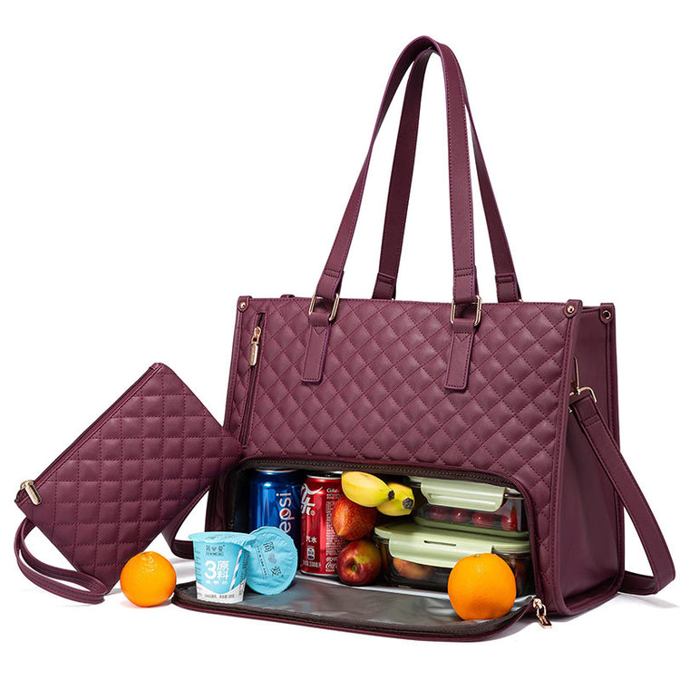 2-in-1 Lunch & Laptop Tote – Stylish Quilted Women's Bag