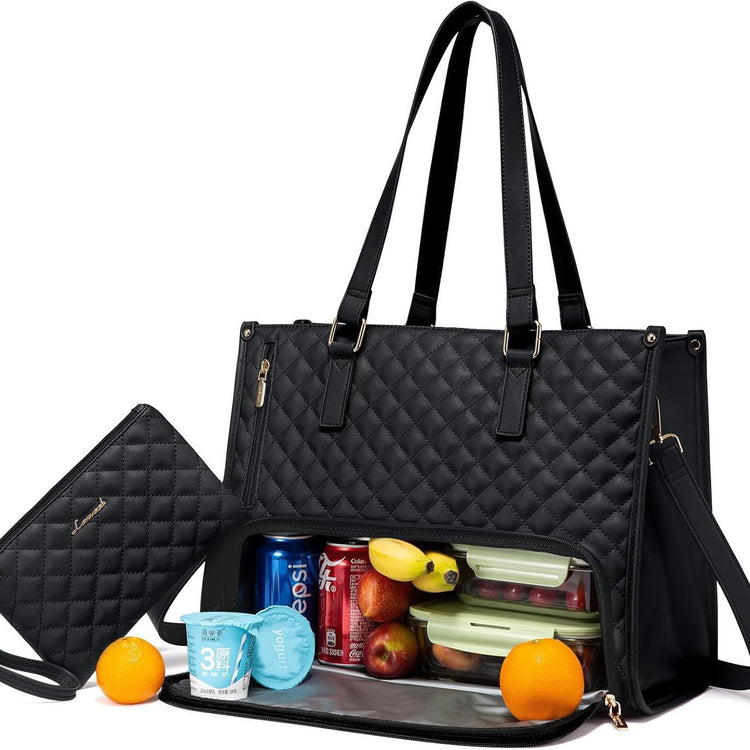 2-in-1 Lunch & Laptop Tote – Stylish Quilted Women's Bag