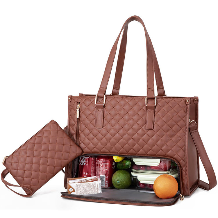 2-in-1 Lunch & Laptop Tote – Stylish Quilted Women's Bag