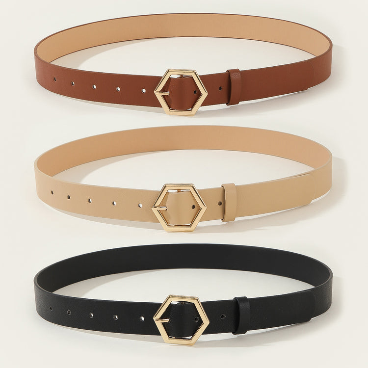 Women's Hexagonal Star Belt – PU Leather, All-Match Style