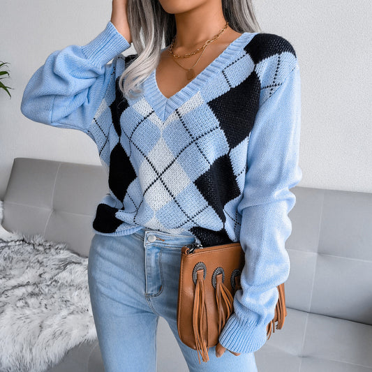 Preppy Diamond Knit Sweater – Effortless Urban Style