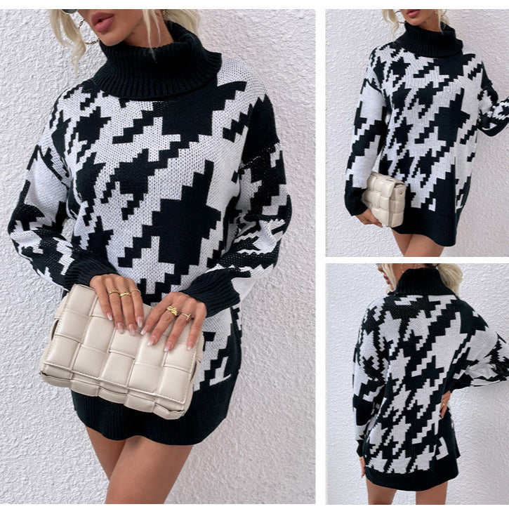 Contrast Lapel Mid-Length Sweater – Cozy Thick Knit
