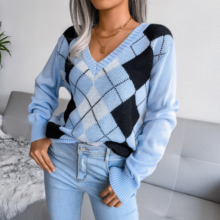 Preppy Diamond Knit Sweater – Effortless Urban Style