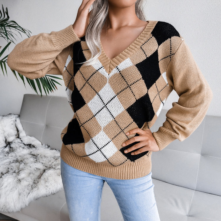 Preppy Diamond Knit Sweater – Effortless Urban Style