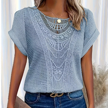 Chic Hollow-Out Short Sleeve Top – Japanese-Korean Style