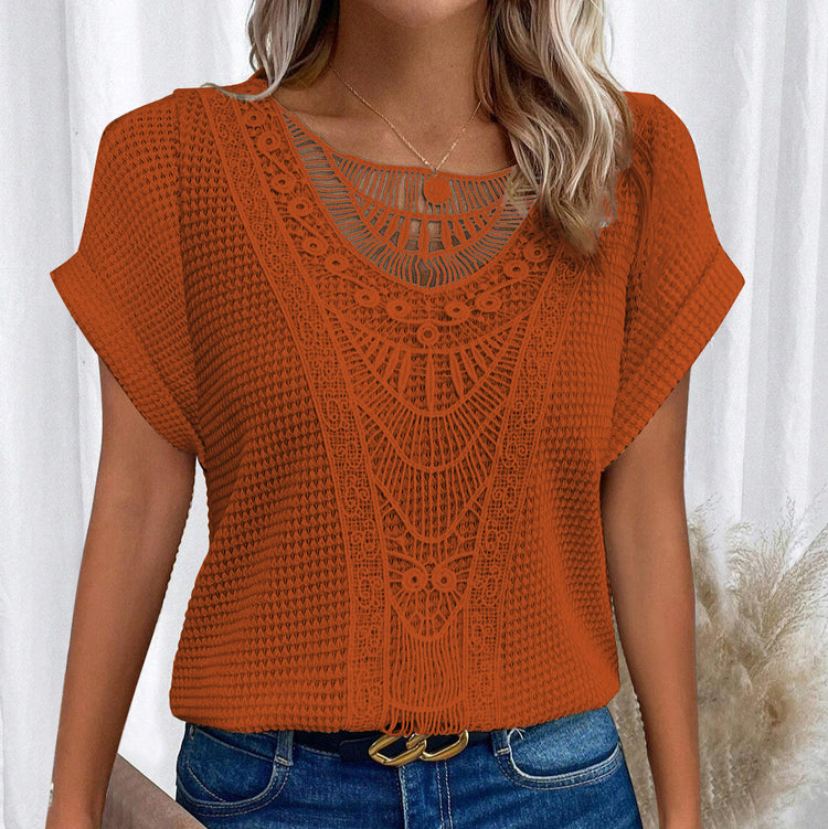 Chic Hollow-Out Short Sleeve Top – Japanese-Korean Style