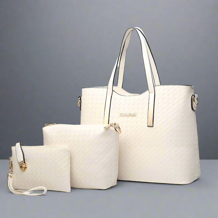 3-Piece PU Handbag Set – Tote, Crossbody & Wallet
