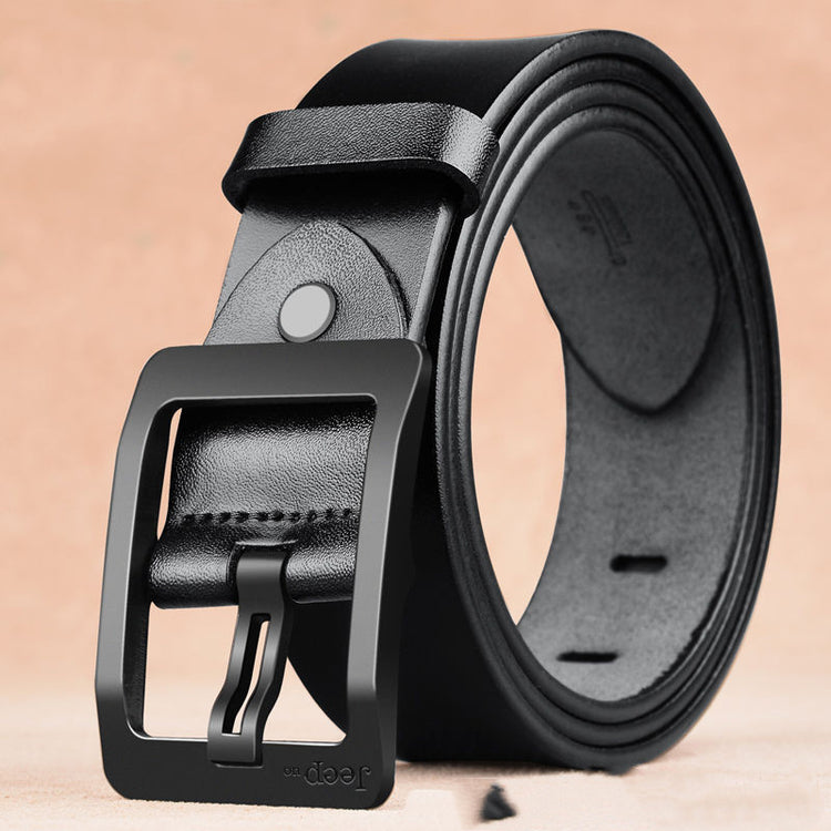 Men’s Double-Layer Cowhide Belt – Retro Style with Needle Buckle