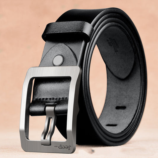 Men’s Double-Layer Cowhide Belt – Retro Style with Needle Buckle