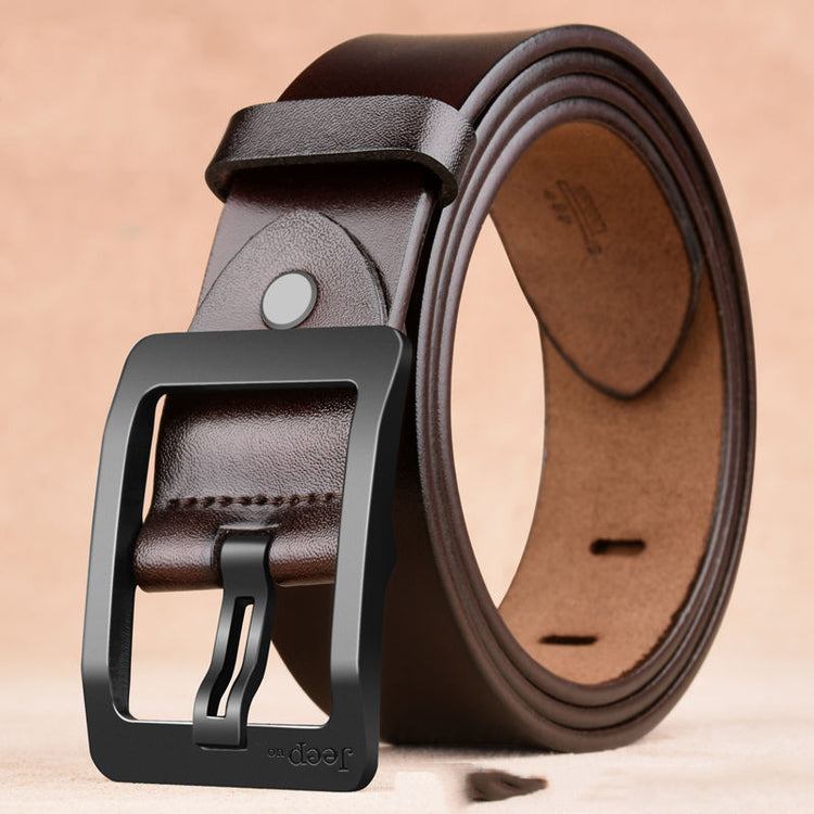 Men’s Double-Layer Cowhide Belt – Retro Style with Needle Buckle