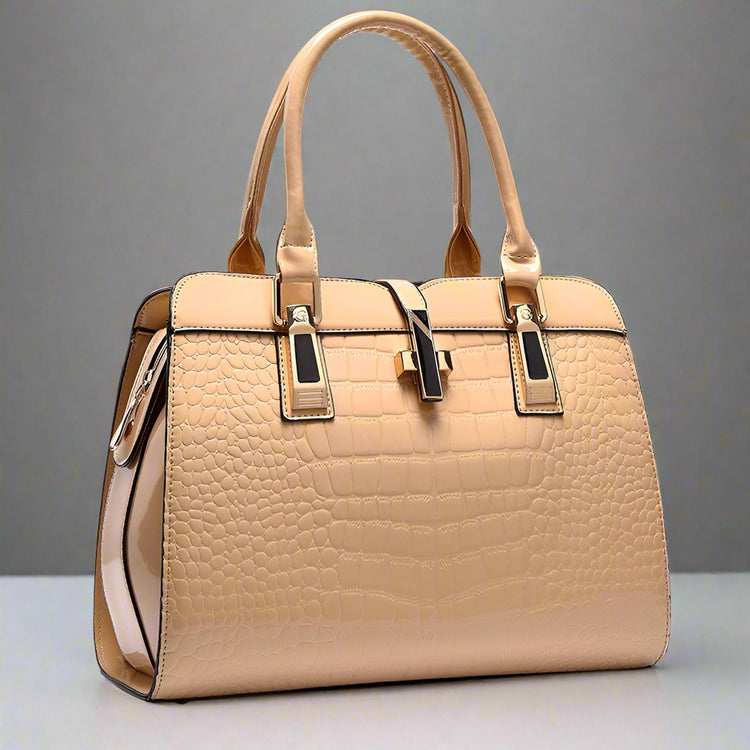 Croc-Embossed PU Tote – Structured Top-Handle Bag