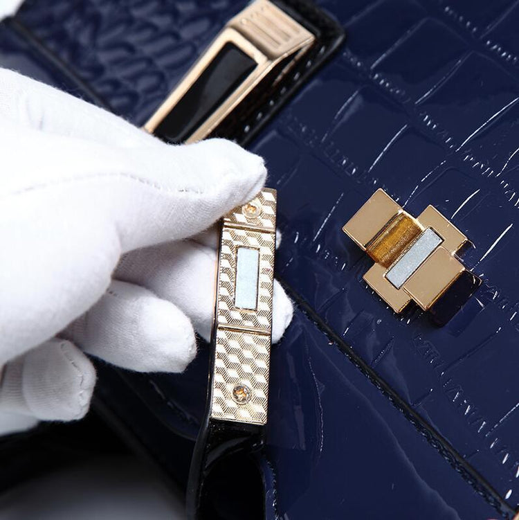 Croc-Embossed PU Tote – Structured Top-Handle Bag