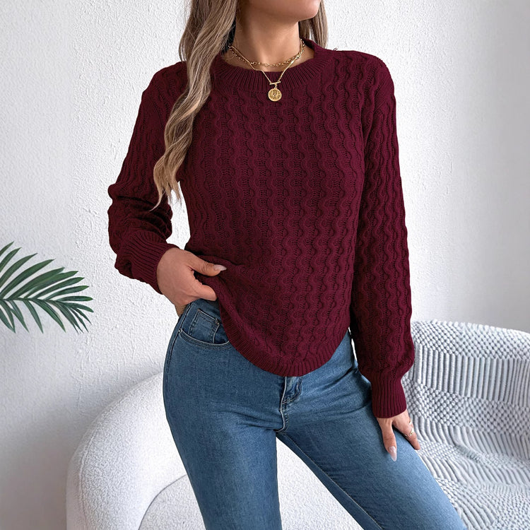 Twist Lantern Sleeve Pullover – Irregular Knit Chic
