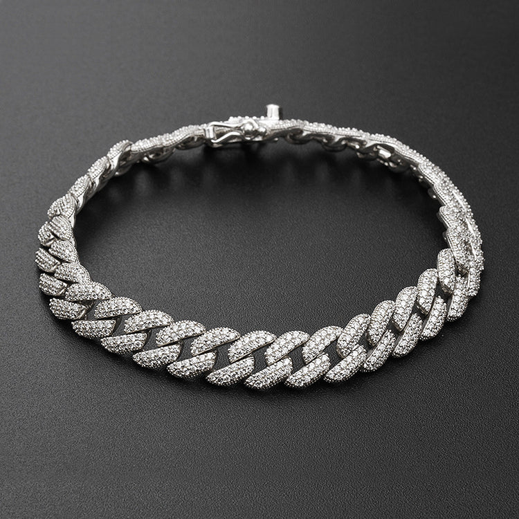 S925 Silver Diamond Cuban Zircon Bracelet - Hip Hop Style