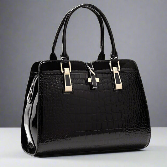 Croc-Embossed PU Tote – Structured Top-Handle Bag
