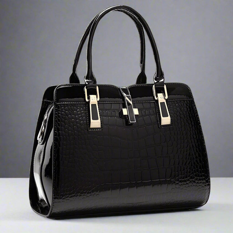 Croc-Embossed PU Tote – Structured Top-Handle Bag