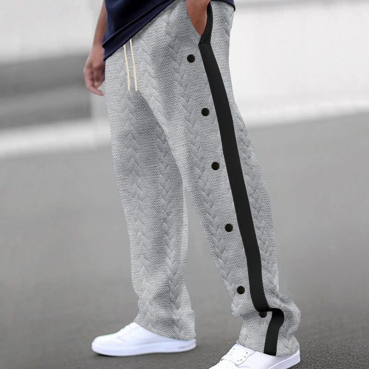 Men's Fashionable Jacquard Button Casual Pants - Stylish Cotton Blend