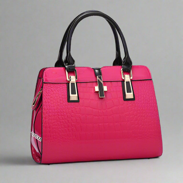 Croc-Embossed PU Tote – Structured Top-Handle Bag