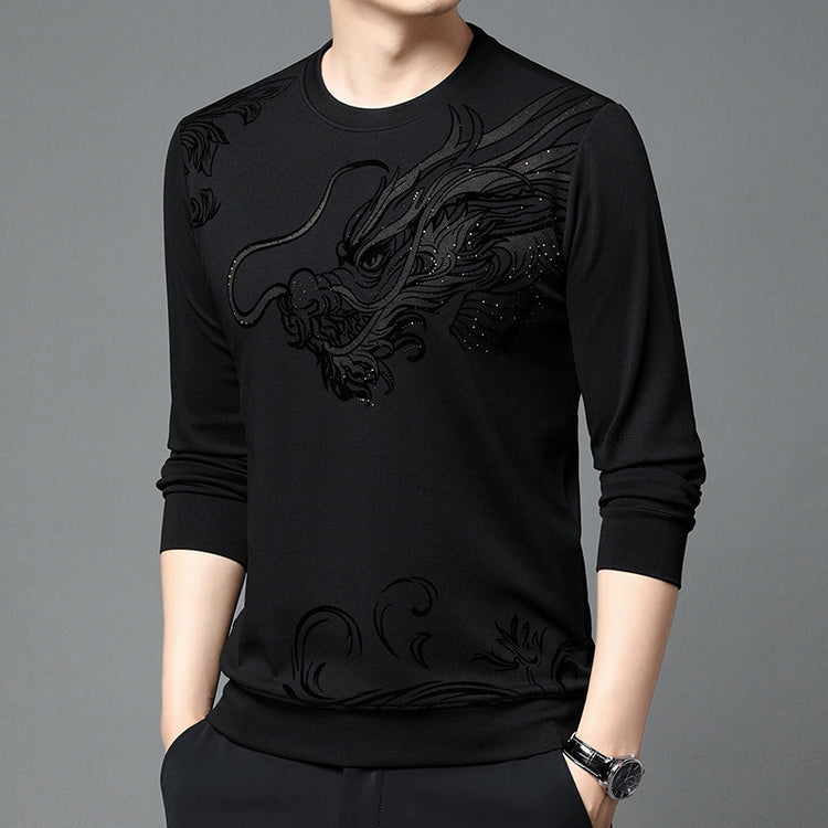 Men's Round Neck Flocking Casual T-Shirt - Thick and Stylish Pullover