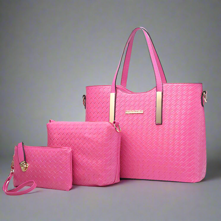 3-Piece PU Handbag Set – Tote, Crossbody & Wallet