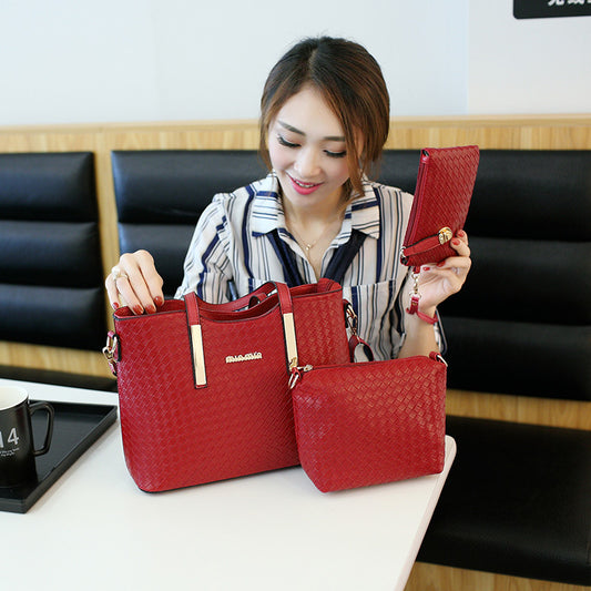 3-Piece PU Handbag Set – Tote, Crossbody & Wallet