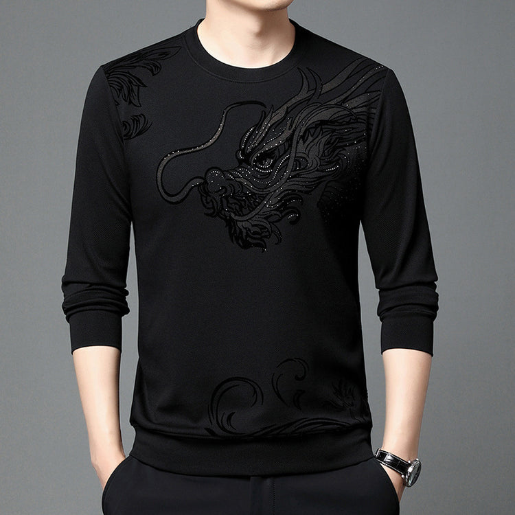 Men's Round Neck Flocking Casual T-Shirt - Thick and Stylish Pullover