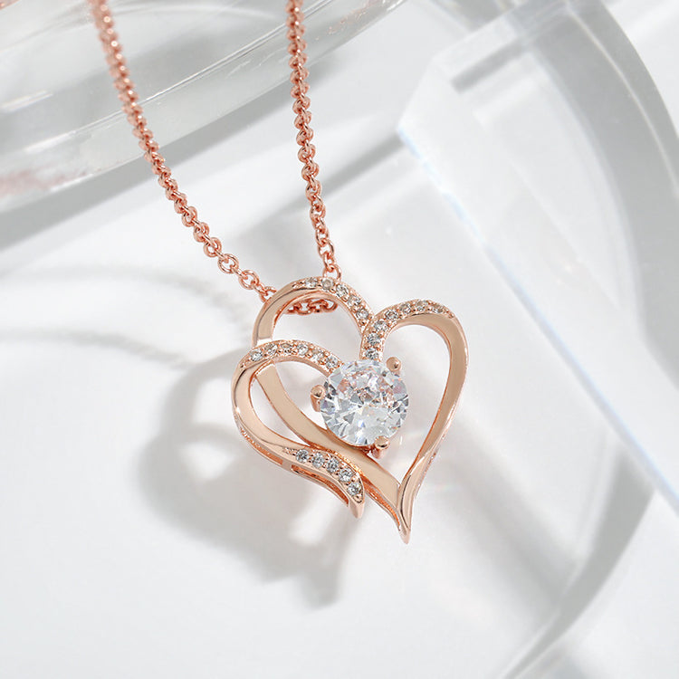 Zircon Double Love Necklace – Heart Pendant with Rhinestones