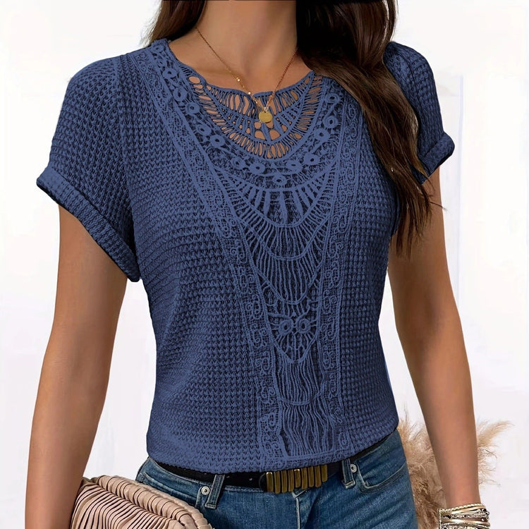Chic Hollow-Out Short Sleeve Top – Japanese-Korean Style