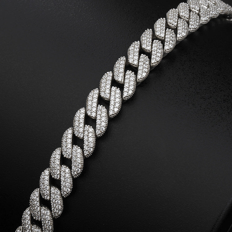 S925 Silver Diamond Cuban Zircon Bracelet - Hip Hop Style