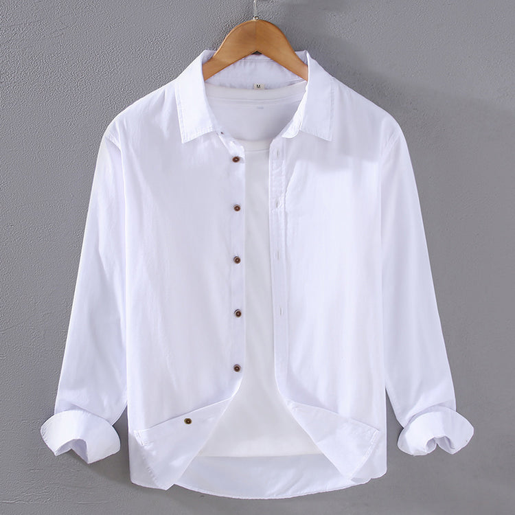 Men's Japanese-Style Cotton Shirt - Thin, Casual, Long Sleeve