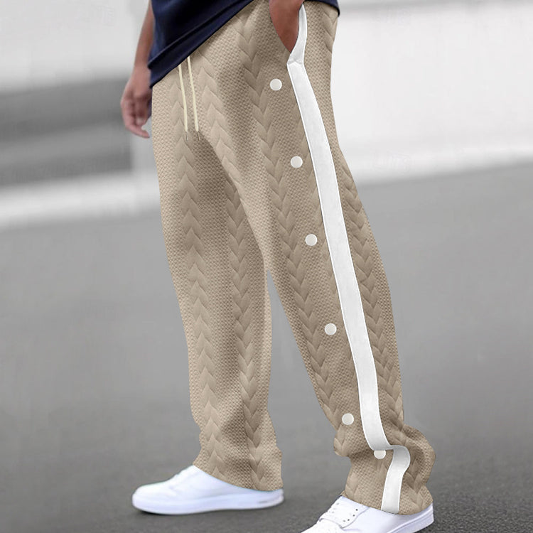 Men's Fashionable Jacquard Button Casual Pants - Stylish Cotton Blend