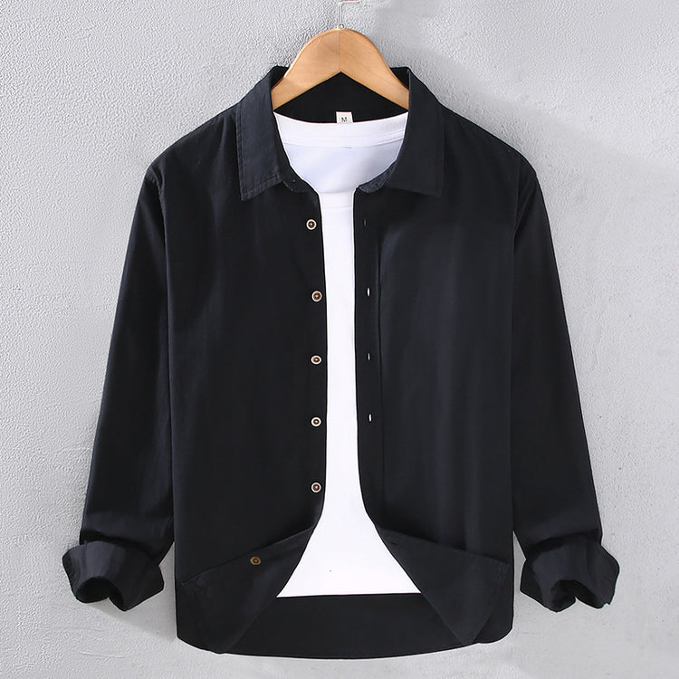 Men's Japanese-Style Cotton Shirt - Thin, Casual, Long Sleeve