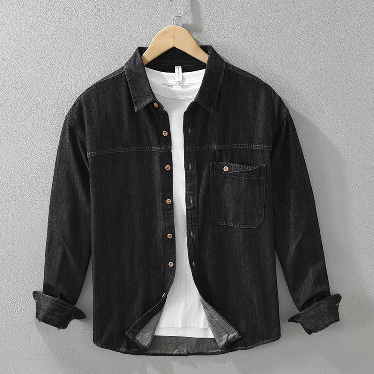 Retro Japanese-Style Denim Shirt - Long Sleeve Men's Cardigan