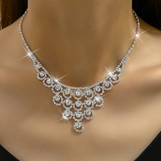 Elegant Rhinestone Necklace and Earrings Set - Marine Life Design