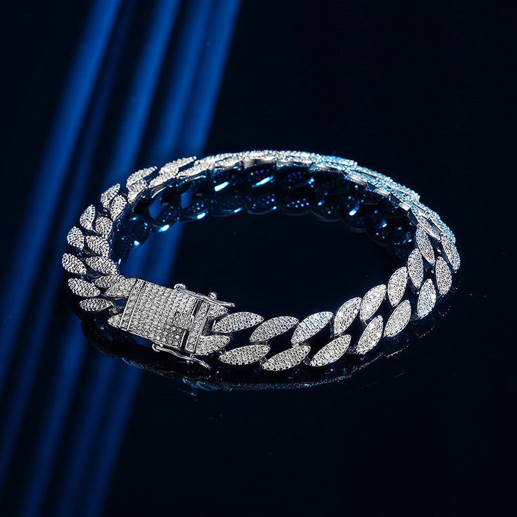 Luxury Sterling Silver Cuban Bracelet with Diamonds for Men