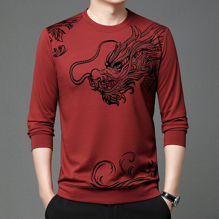 Men's Round Neck Flocking Casual T-Shirt - Thick and Stylish Pullover