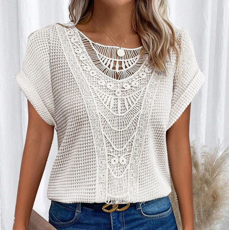 Chic Hollow-Out Short Sleeve Top – Japanese-Korean Style